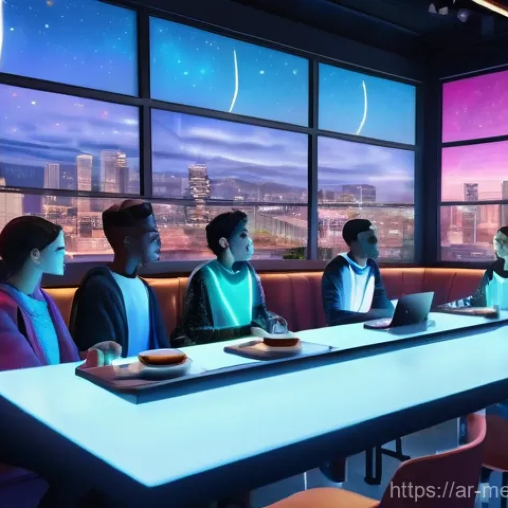 메타버스 커뮤니티와 개인 경험의 가치 - **Prompt for Virtual Friends in a Metaverse Cafe:**
"A diverse group of young adults, fully and ...
