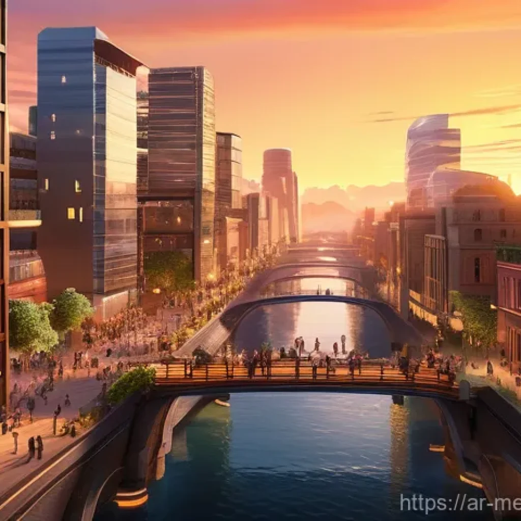 메타버스에서의 친구 추천 알고리즘 이해 - **"A visually stunning metaverse cityscape at sunset, bathed in warm, inviting hues. In the foregrou...