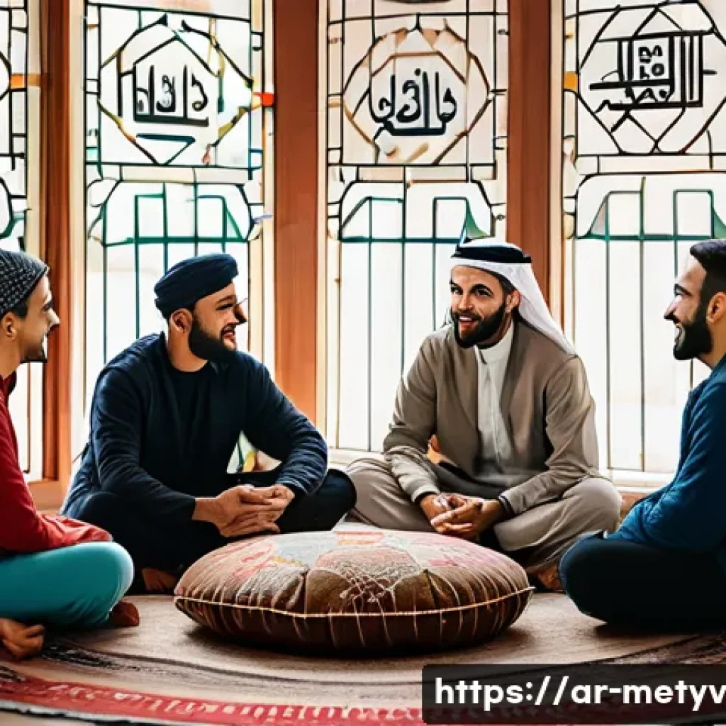 커뮤니티 참여를 통한 정서적 지지 얻기 - A diverse group of Middle Eastern adults engaging in a warm, heartfelt conversation in a cozy, moder...