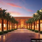 Home 23 다양한 메타버스 플랫폼 비교 - A vibrant virtual marketplace in the metaverse inspired by Middle Eastern architecture, bustling wit...