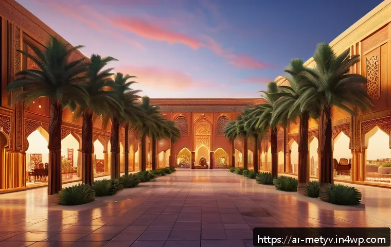 다양한 메타버스 플랫폼 비교 - A vibrant virtual marketplace in the metaverse inspired by Middle Eastern architecture, bustling wit...